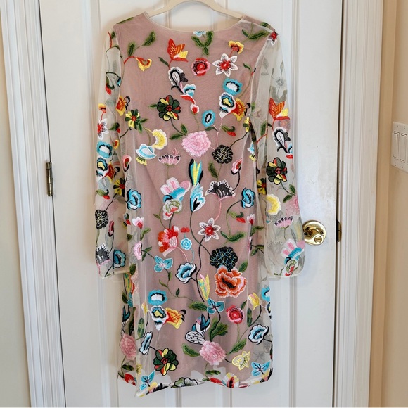 Philosophy Floral Embroidered Shift Dress Sheer Long Sleeve  Size M - Picture 5 of 16